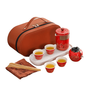 Travel Tea Set Outdoor Portable Ceramic Quick Guest Cup One Pot Three Cups Ji Hong (brown Bag) 6.2CM
