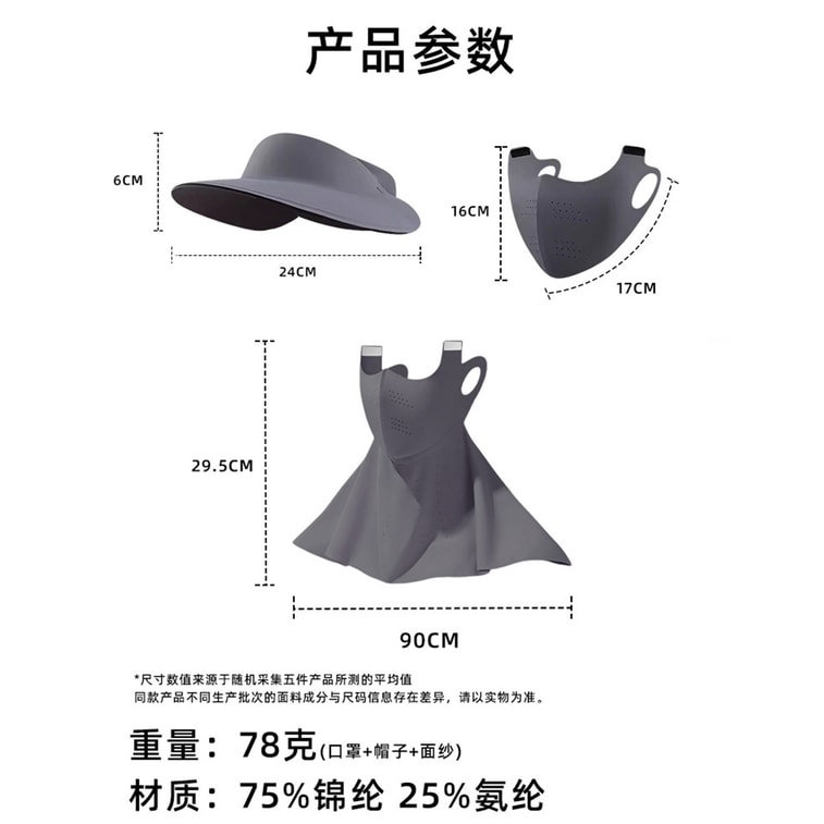 【中国直邮】 HSPM 冰丝全脸防晒面罩防紫外线脸基尼遮阳帽口罩 浅灰色 F 1个 7