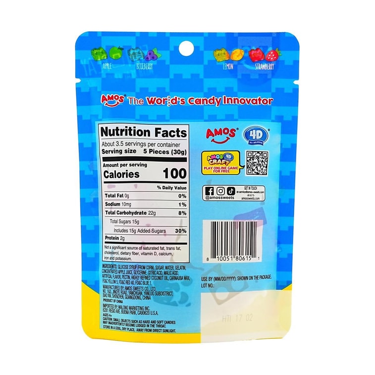 4D Blocks Gummy Candy ,Mix Fruit Flavor, 3.53 oz 3