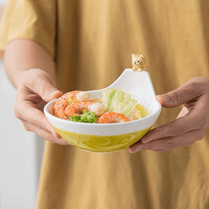 Japan NAU 5.7寸猫咪陶瓷碗-黄色1份