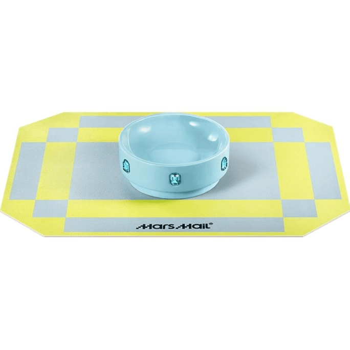 Mars Electric Ceramic Pet Bowl Large Diameter Small And Medium Sized Dog And Cat Neck Food Bowl 15cm Sky Blue+Meal Mat