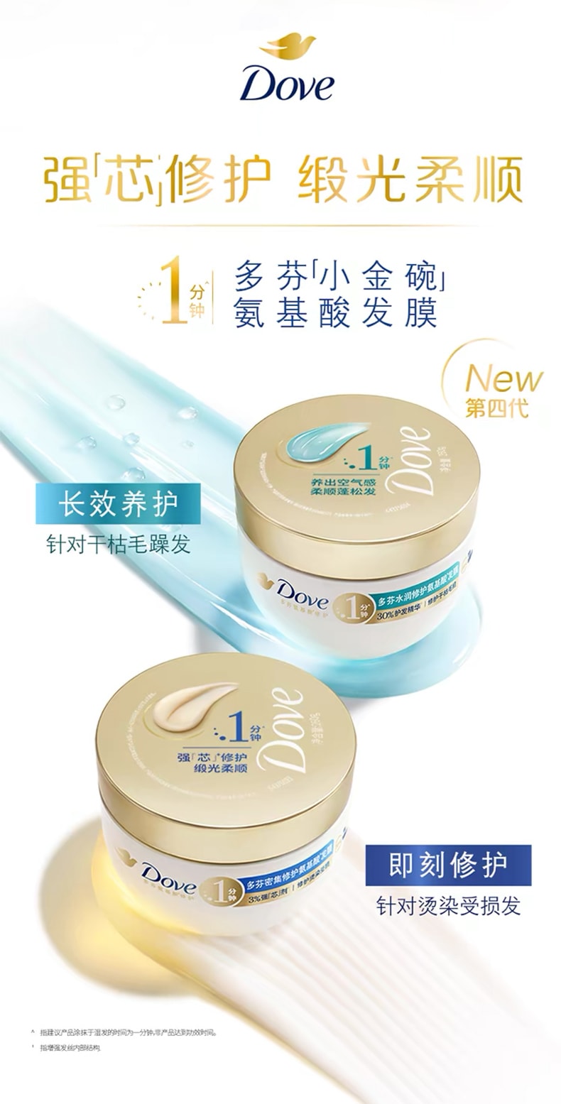 日本 DOVE多芬 【水潤修護小金碗】胺基酸髮膜護髮素 260g【全年熱賣50萬+罐 蘊含多重胺基酸精華 3分鐘免沖洗滲透 持久水潤光感】