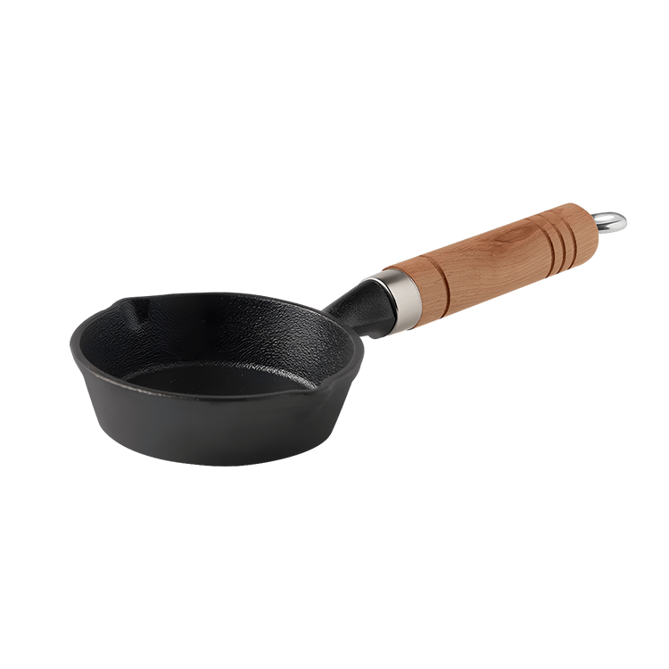 Mini Cast Iron Skillet, Frying Pan With Drip Spouts And Wooden