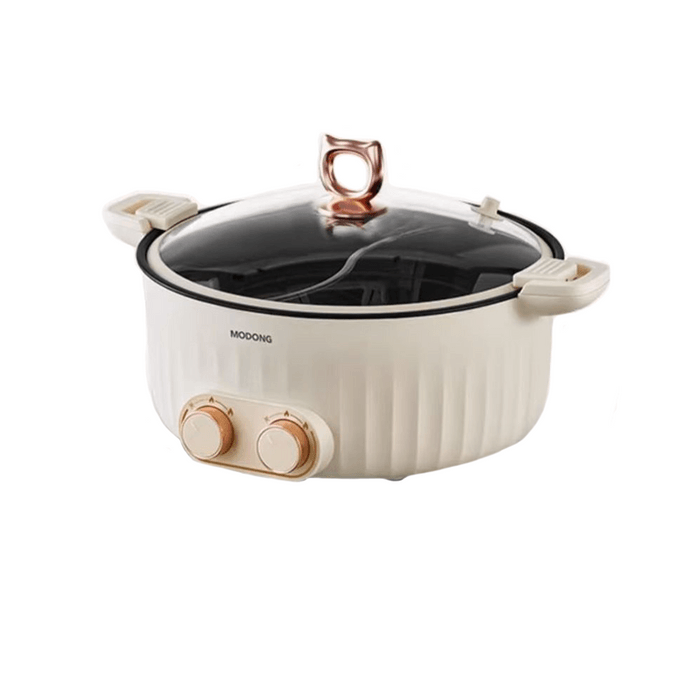 美國BECWARE 新款獨立雙溫控微壓鴛鴦電火鍋 大容量多功能家用電煮鍋 白色 1件入