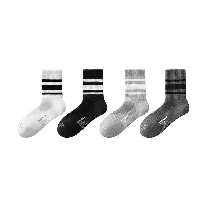 BANANAIN Men's Socks, 7A Antibacterial Light Sports Striped Mid-Calf Socks, Odor-Resistant & Sweat-Absorbent, 4-Pair