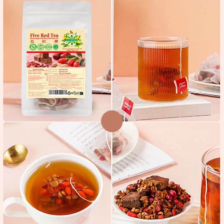 【Livraison directe du Canada】 Sifanda Thé aux cinq rouges 100g (10g x 10P) Combinaison classique d'ingrédients rouges, thé essentiel pour femmes, thé d'après-midi décontracté, cadeau de fête, sachets de thé mélangés, thé pour toutes saisons 7