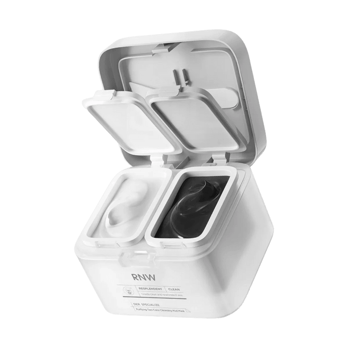 RNW如薇 净颜双色清洁泥膜 分区清洁涂抹式水洗面膜 黑泥 60g + 白泥 60g 改善黑头 控油祛痘 水润保湿 透亮收毛孔 附含刷子 