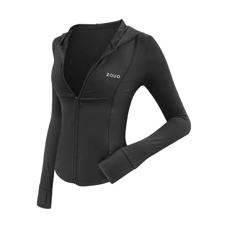 ZAUO 修身顯瘦防曬衣 冰感防曬服防曬衣 透氣原紗型連帽外套開襟衫 黑色 M 【程瀟同款】【亞米獨家】 5