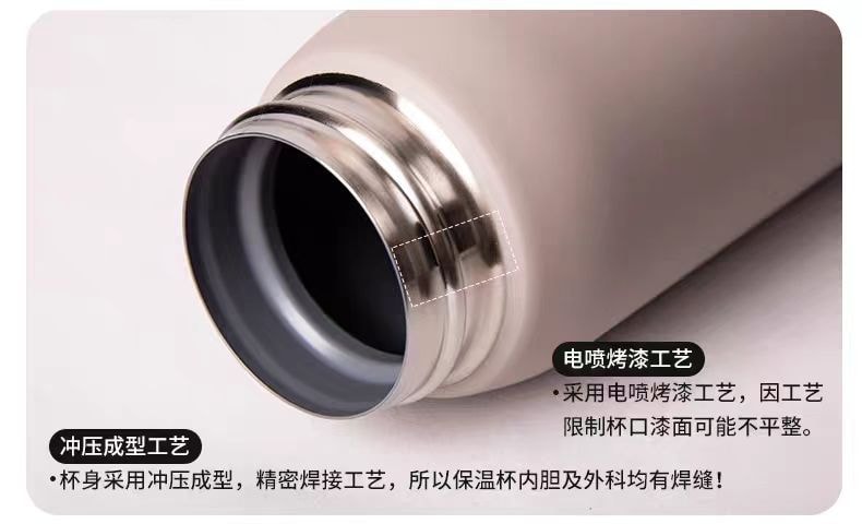 Stainless Steel Thermos Cup, Travel Portable Ultra-light, One-button Lid Matte White 360ML