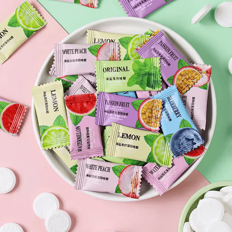 QINJING Sugar-Free Sea Salt Mints Candy Mixed Fruit Flavor, 7.05