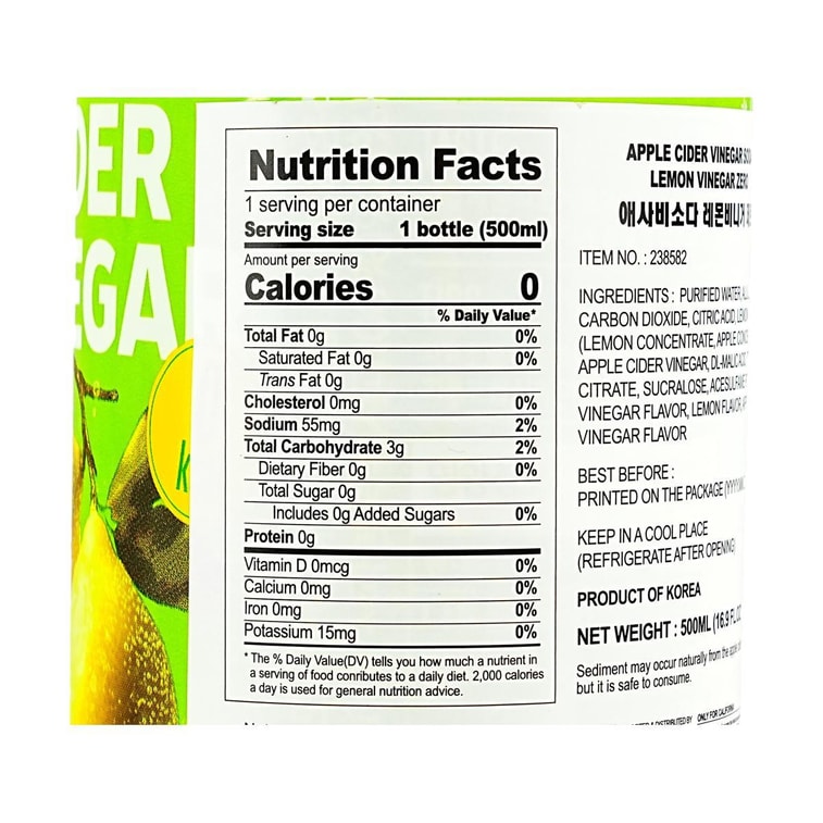 Apple Cider Vinegar Soda Zero,Peach+Lemon+Original Flavor,16.9 fl oz*3【3 Combo Packs】【0 Sugar 0 Calories】 12