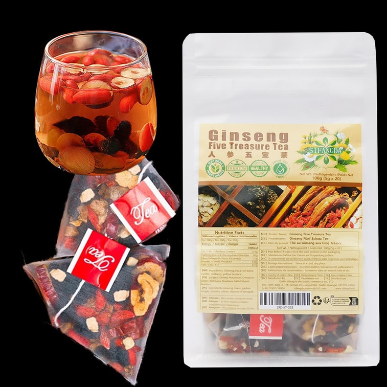 【Livraison directe du Canada】 Sifanda Thé aux cinq trésors au ginseng 100g (5g×20pcs) Thé rénal pour hommes, énergie sans pression, thé plein de vitalité ! Sachets de thé mélangés, cadeau de fête 10
