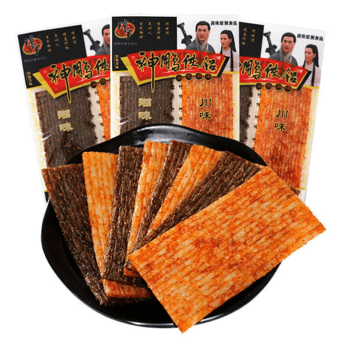 【中國直郵】 瓊宇 神鵰俠情侶辣條 兒時經典點心 辣片 5袋*16g 獨立小袋包裝方便分享