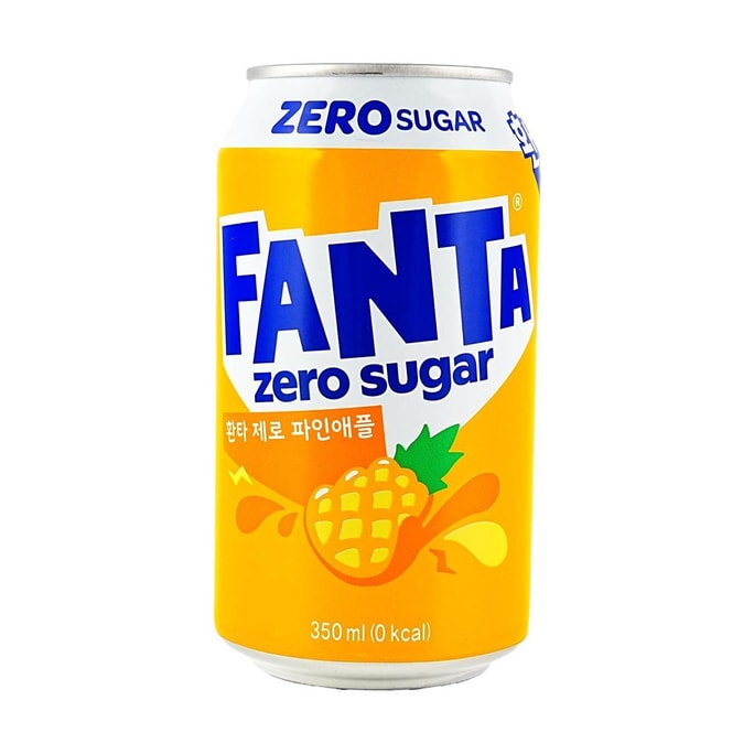 韩国可口可乐  芬达 无糖菠萝味汽水 350ml【0糖0卡】