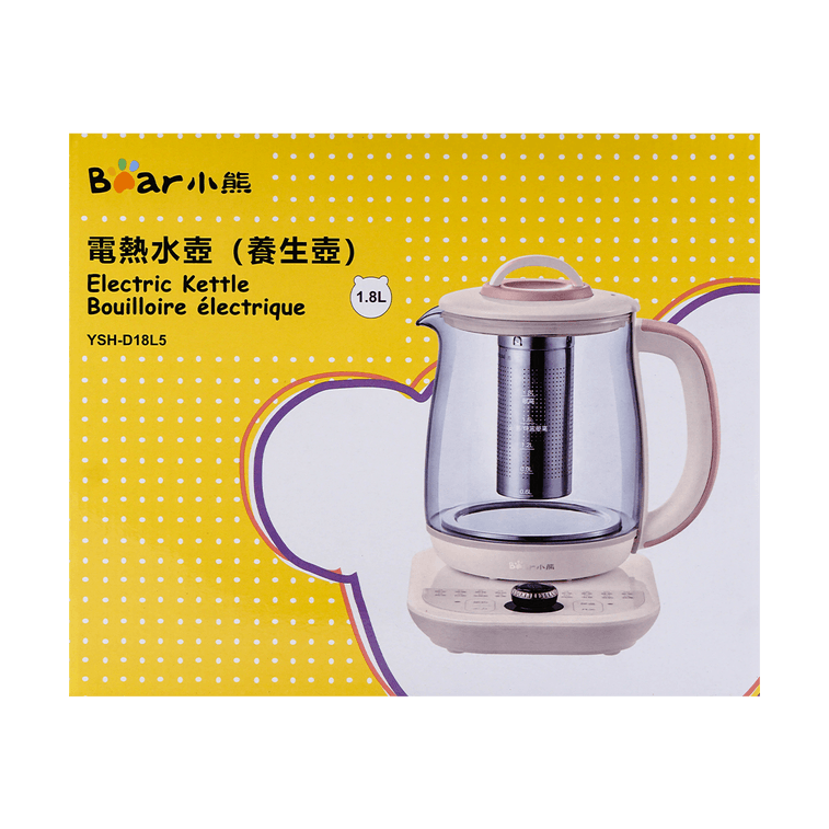 ガラスとステンレススチール製の電気ケトル（取り外し可能なティーバスケット付き）、容量60.87液量オンス（YSH-D18L5）、クリーム色 9