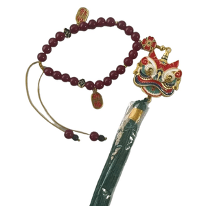 Putuo Mountain Lion Awakening Car Pendant Handmade Brass Enamel Decoration, Fortune At The Head 25cm