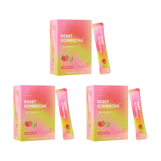 韓國EVERYDAZE 康普茶 純素乳酸菌 10億活菌 0糖 20kcal 降低腸道PH 改善消化 3個口味組合 #草莓奇異果口味 30條【1個月管理超值裝】