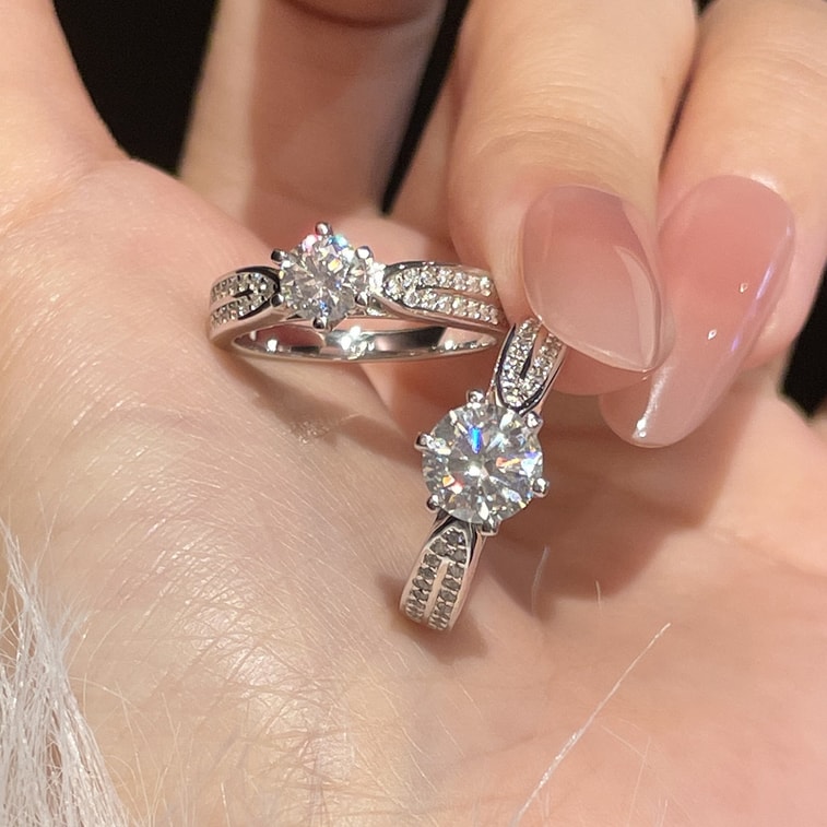 S925 Silver Diamond Ring D Color Moissanite 50 Points 6.5MM US Size 5 1 Pc Light Luxury Jewelry Elegant Temperament Band 3