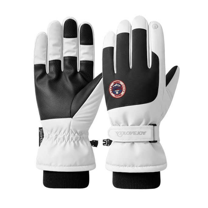 Ski Gloves Winter Anti-slip Waterproof Padded Warm Touch Screen Gloves White L 1 Pair