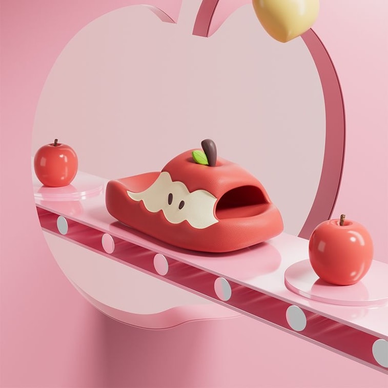 Thick Apple Shaped Slippers【3.5cm Higher】 Soled Creative Slippers Stylish Versatile Unisex Anti-slip Bathing Odor Proof Beach Slippers Summer Outdoor Slippers SIZE 38-39 Red Color 6