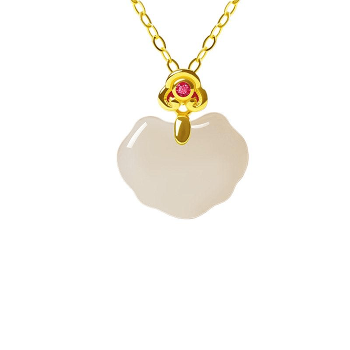Palace Shangxin Hotan Jade Pendant Safety Lock Necklace Sterling Silver Natural Jade Jade Pendant Ruyi Jinrui 14 * 16mm