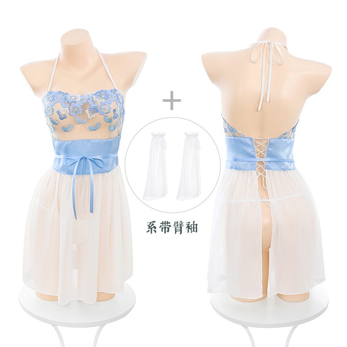 Flower serving glaze embroidery fluttering sleeves ancient style dress erotic lingerie sexy see-through suit pajamas