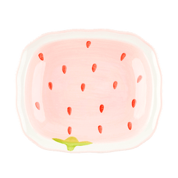 川島屋 草莓多系列 長方陶瓷波浪盤 可愛少女心餐具菜盤 7.5"