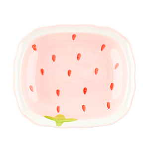 川島屋 草莓多系列 長方陶瓷波浪盤 可愛少女心餐具菜盤 7.5"