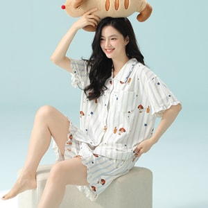 New Short sleeved Thin Home Clothes Two piece Set Blue and White Milk Dog XXL