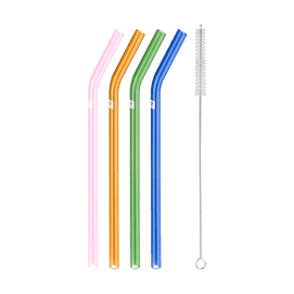 Colored Glass Straw Bent 4pc Set 9”