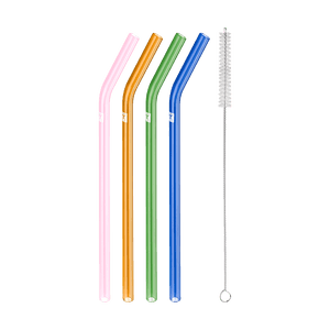 カラー ガラス ストロー ベント 4 本セット 9 インチ