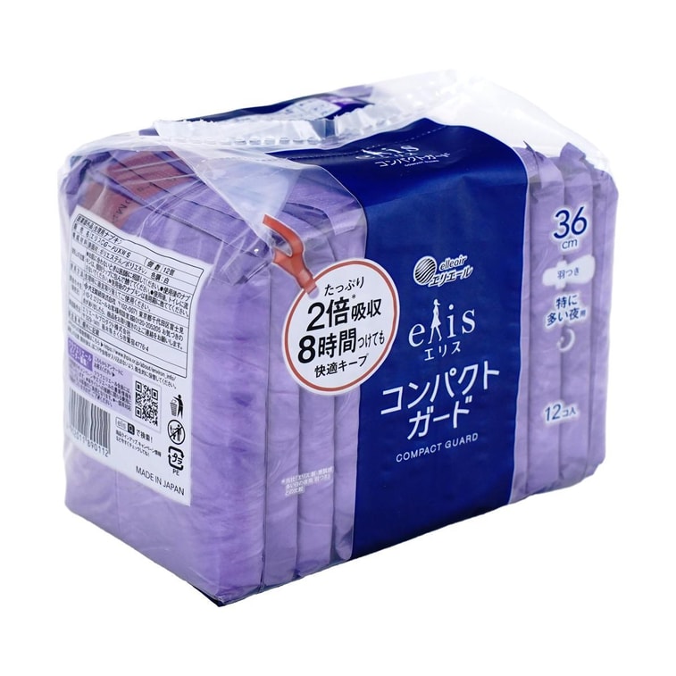 日本ELIS怡麗 便攜式超薄瞬吸型衛生棉 夜用型 有護翼 360mm 12枚入 6