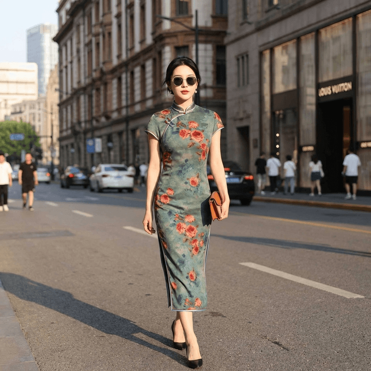 qipao dress short Bamboo Satin black Cheongsam Short Qipao Dress Chinese Black