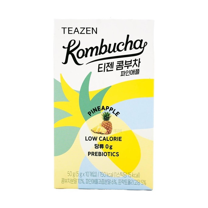 【BTS 추천】파인애플 콤부차 드링크 믹스 - 프로바이오틱 건강 음료, 10 패킷*, 0.18 oz