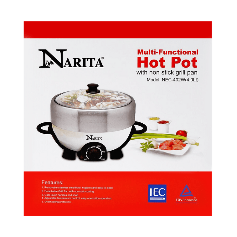 【Low Price Guarantee】Multi-function Hot Pot With Nonstick Grill Pan, 135.26 fl oz NEC-402W 1 Year Mfg Warranty, 120V 5