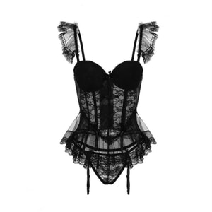 【NEW YORK】Bella's Fantasy Stella Black Corset Lingerie set-Black L