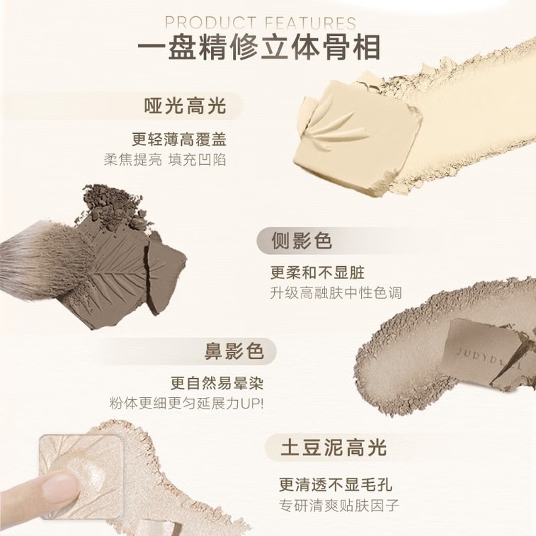  JUDYDOLL橘朵 【網紅爆款】高光修容盤綜合盤 升級款 霧面細閃提亮收縮 臉部陰影鼻影 新手自然 #02樹影盤 暖黃調/自然膚色 4