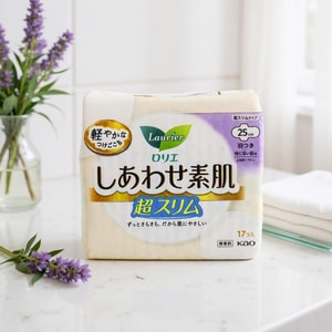 日本KAO花王 LAURIER乐而雅 F超薄超透气系列 敏感肌适用棉柔卫生巾 日用250mm 17片入(包装随机发送)