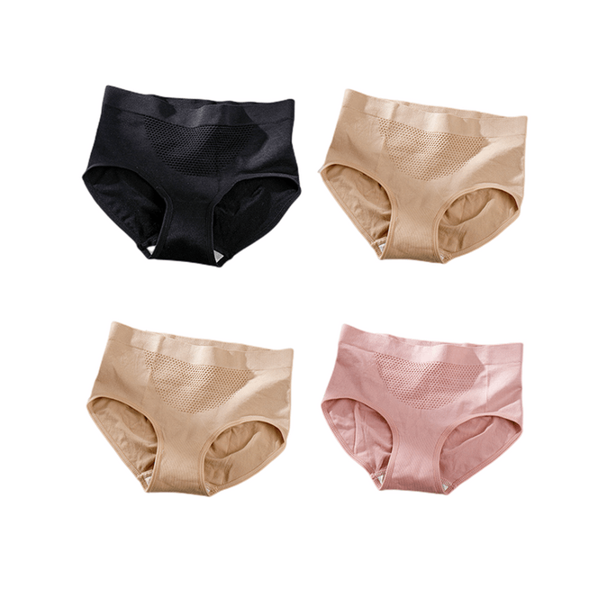 Women's Underwear Seamless Waist Lift Hip Honeycomb Black+Skin Colour+Skin Colour+Pink One Size