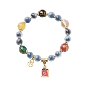 【中国直邮】 HSPM 天然蓝溏心玛瑙五路财神半糖溏心聚宝盆手链 蓝溏心 五路财神8MM 1串