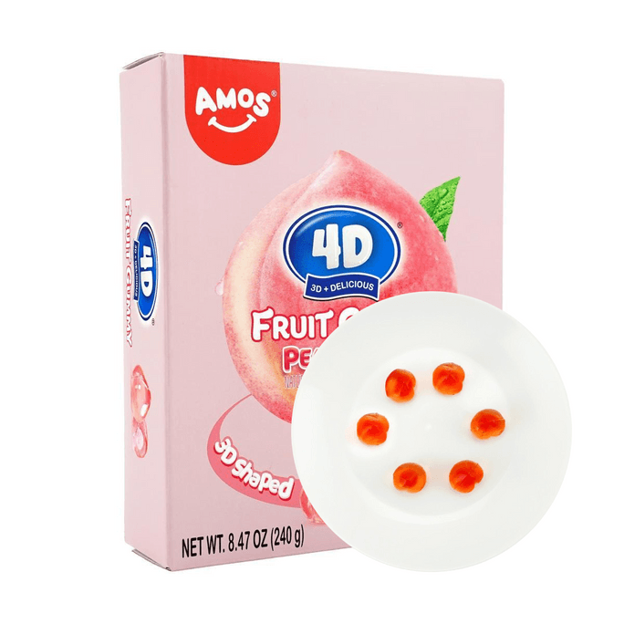 AMOS阿麦斯 4D水果爆汁软糖 水蜜桃味  240g【无麸质】