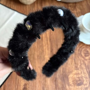 [중국 직배송] HSPM 고급 진주 큐빅 장식 플러시 웨이브 헤어밴드 (여성용), 높은 정수리 압력 헤어밴드, 톱니 모양, 미끄럼 방지 헤어밴드, 헤어 액세서리, 블랙 (1개)