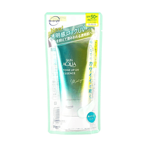 日本ROHTO乐敦 SKIN AQUA提亮防晒精华 SPF50+ PA++++ 妆前防晒 薄荷色 70g 修饰泛红 打造清透肤感