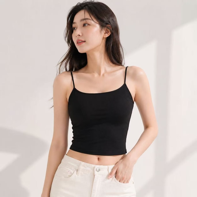 바레나 여성 심리스 내장 패드 얇은 끈 민소매 브라렛, 노와이어 하이 스트레치 통기성 이너웨어 블랙 M 사이즈