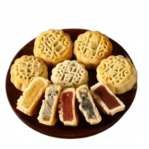 福食锦 小月饼五仁黑芝麻红豆板栗味混合传统月饼中秋糕点心210g(21g*10个)
