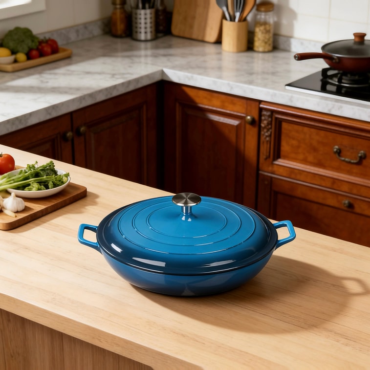 美国 西纳蒙 【厨房必备】铸铁珐琅锅海鲜锅31cm (3.5QT) 渐变蓝 家用多功能焖烧煮炖煲锅海鲜妈咪锅 天然微压 细煮慢炖 锁水入味 不挑炉灶 可进烤箱&洗碗机 7