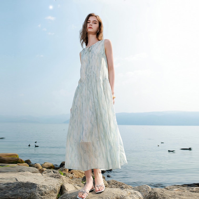 New Lyocell Tencel Floral Maxi Slip Dress Pink White Floral Size S 5