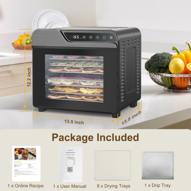 【中国からの直送】Amzgachfktch 8段式ステンレス製食品乾燥機 625W フードドライヤー タイマー調節可能 温度165°F 乾燥機 3