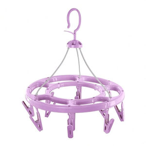 Windproof Drying Hanger Purple 12 Clips Plastic Socks Baby Underwear Laundry Rack Home Use, 1 Pc