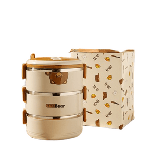 [중국 직송] 리틀 옐로우 덕 보온 도시락통 3겹 스테인리스 스틸 원형 도시락통 브라운